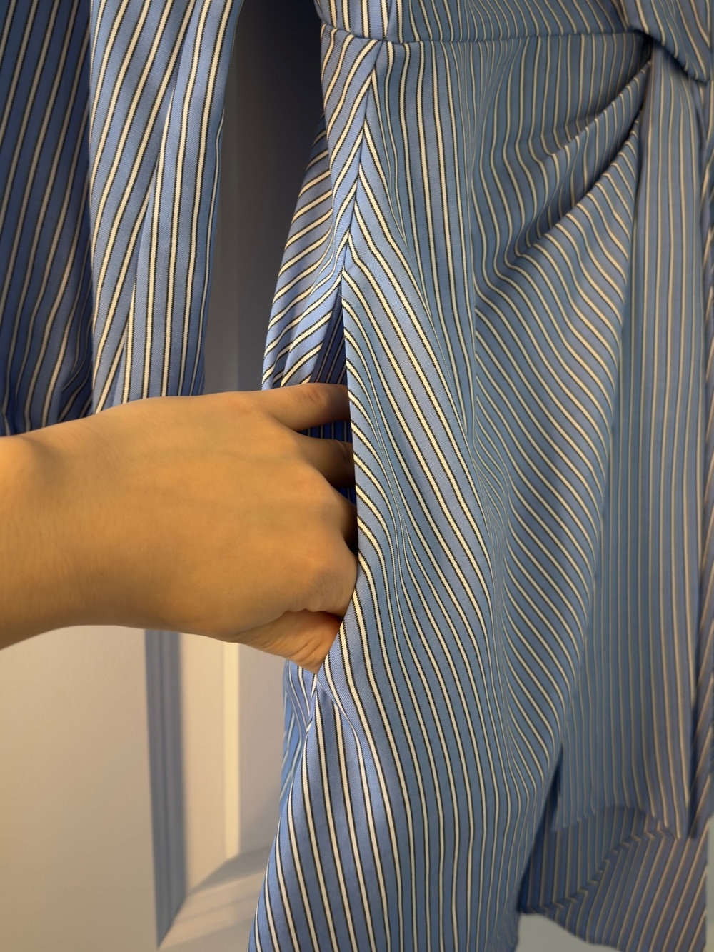 Maje Striped Blue Tie-Waist Shirt Dress - Picture 10 of 13